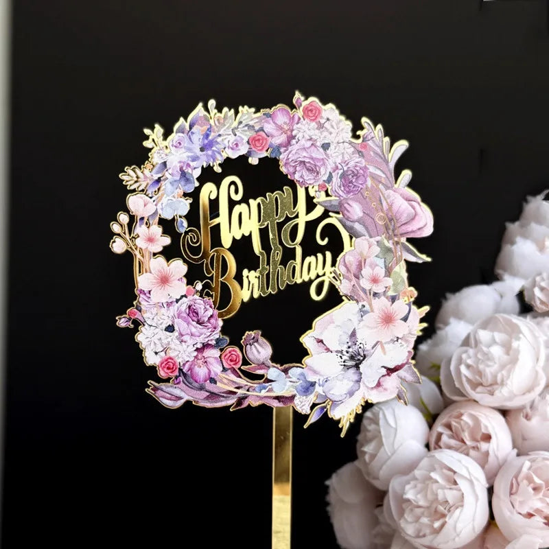 New 3D Color Printing Happy Birthday Cake Topper Gold Acrylic Kids Birthday Party Cake Topper Dessert Decoration for Baby Shower