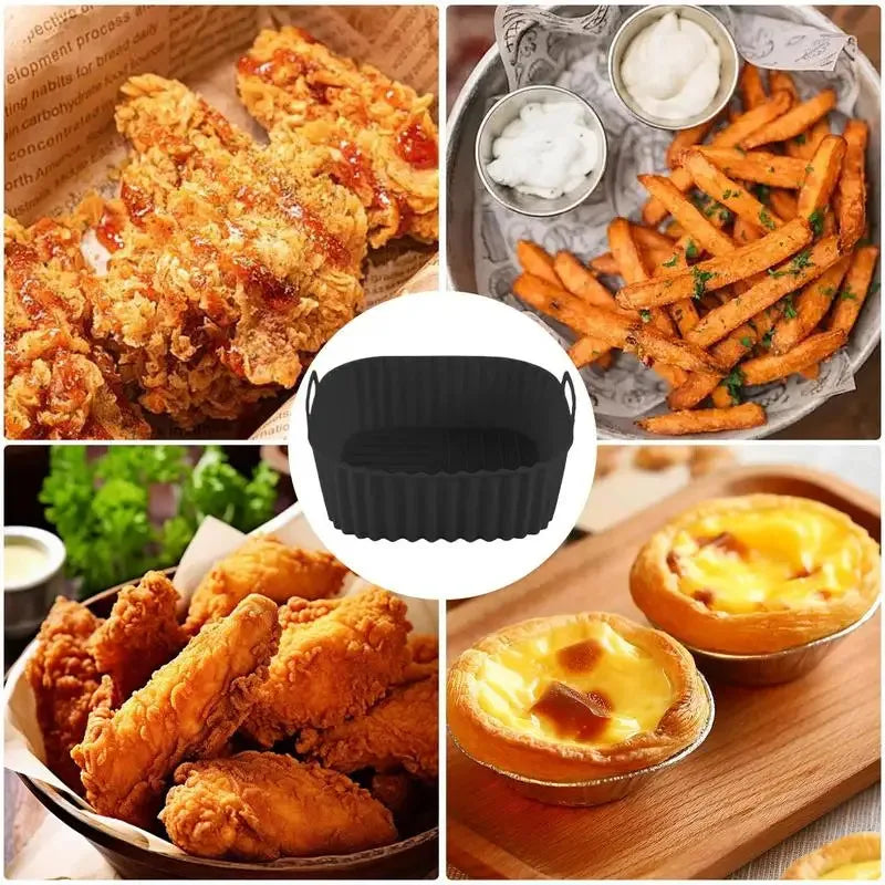 Recipientes de silicona para freidora de aire, cuadrados, cesta para freidora de aire, plato, utensilios de cocina, reutilizables, antiadherentes, molde para pizza, accesorios de cocina para horno