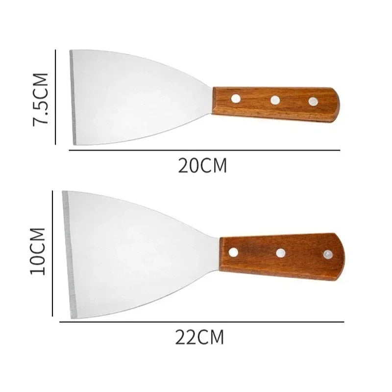 Espátula Oblicua de Acero Inoxidable con Mango de Madera para Carne, Hamburguesas, Panqueques, Pizza, Raspador, Pala, Utensilios de Cocina para Barbacoa