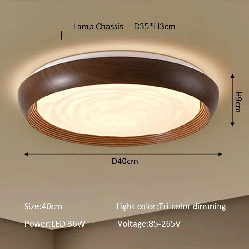Moderna Lámpara de Techo LED Circular con Vetas de Madera de Nogal, Acrílica para Dormitorio, Sala de Estar, Restaurante, Pasillo, Luces de Decoración del Hogar