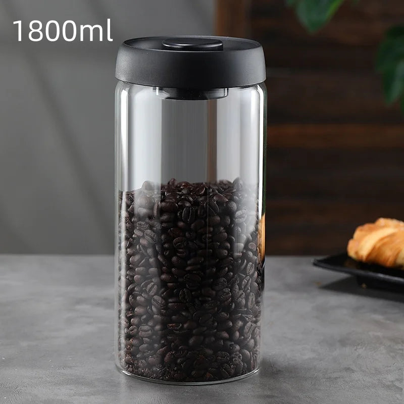 Tarro de café, vacío manual, a prueba de humedad, de almacenamiento, de cocina, de vidrio de borosilicato alto, tarro de té, tarro sellado para granos de café
