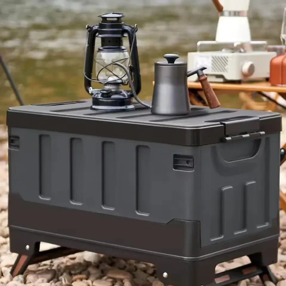 Caja de almacenamiento grande para camping, contenedor portátil impermeable para exteriores, organizador de maletero de coche duradero y multiusos plegable