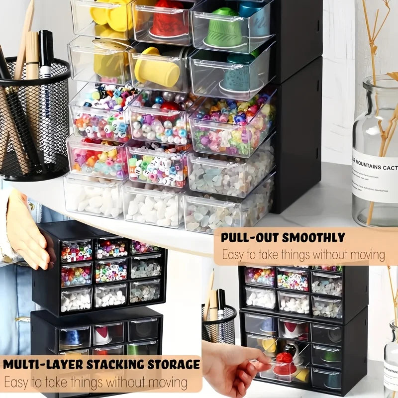 Organizador de escritorio antipolvo de múltiples rejillas - Caja de almacenamiento portátil para joyas, cosméticos, caja organizadora para cajón de escritorio