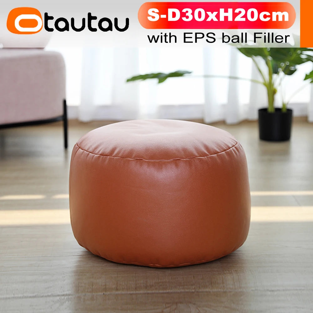 OTAUTAU Taburete redondo pequeño de polipiel otomano puf reposapiés lleno puf reposapiés asiento esquinero de suelo Puff JD004