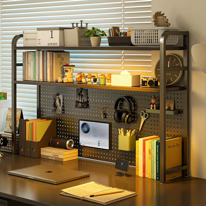 Estante de escritorio de hierro con perforaciones, estantería multinivel, organizador de escritorio, estante de almacenamiento para estación de trabajo de estudiantes, mueble de gabinete de rejilla ordenado.