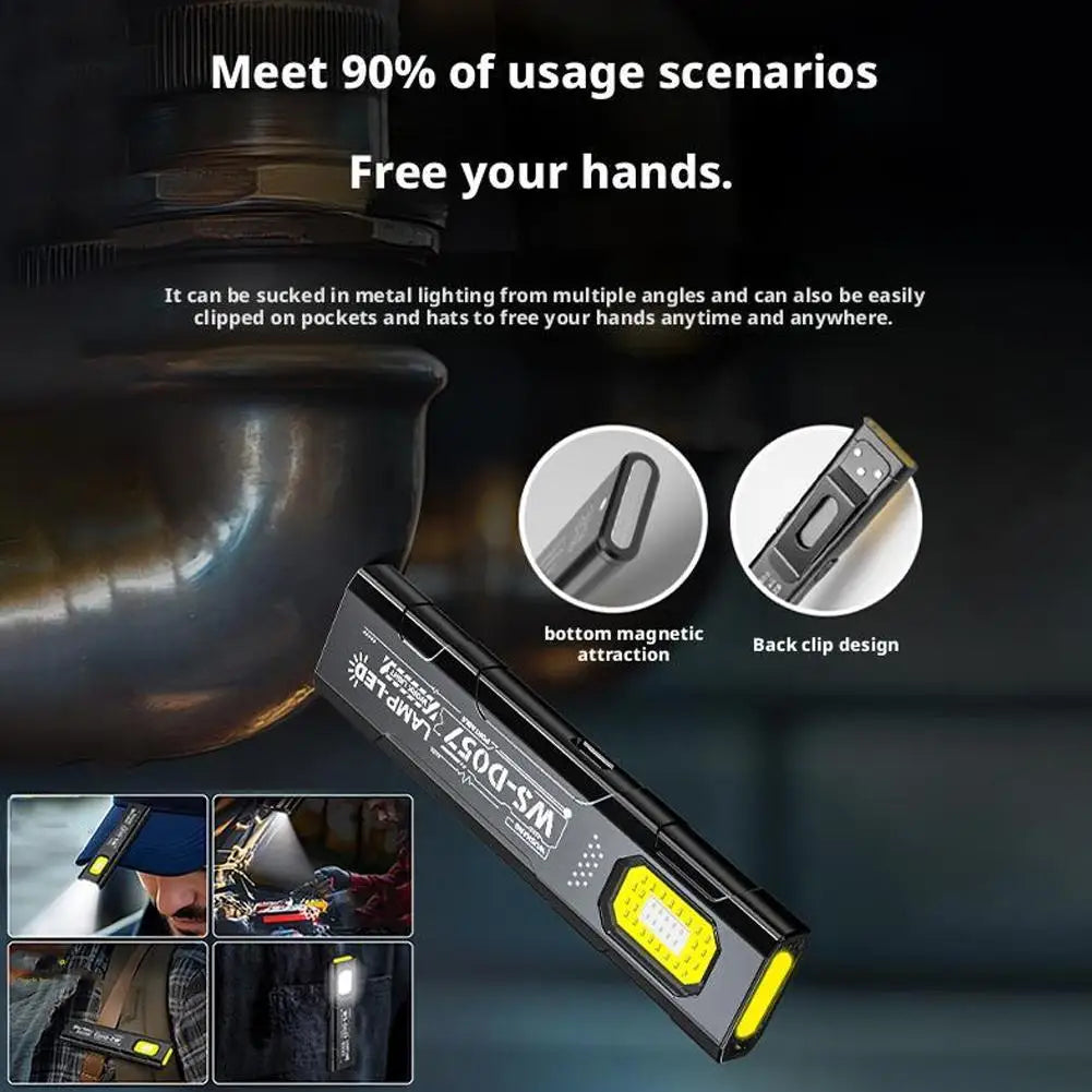 Potente Linterna EDC de 550 lúmenes recargable por USB-C, antorcha portátil con luces COB rojas y azules, linterna portátil para exteriores con clip para bolígrafo