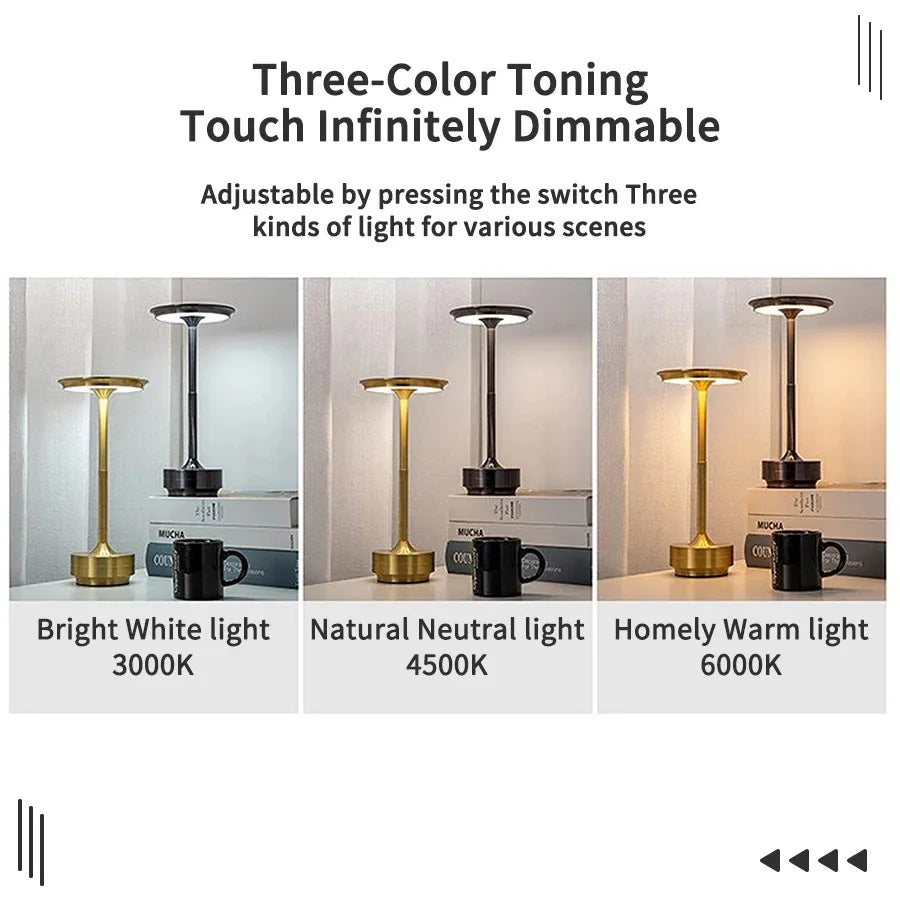 Lámpara de Mesa Inalámbrica Recargable para Dormitorio, Recargable, Táctil, Vela de Camping, Creativa, USB-C, Lámpara de Escritorio