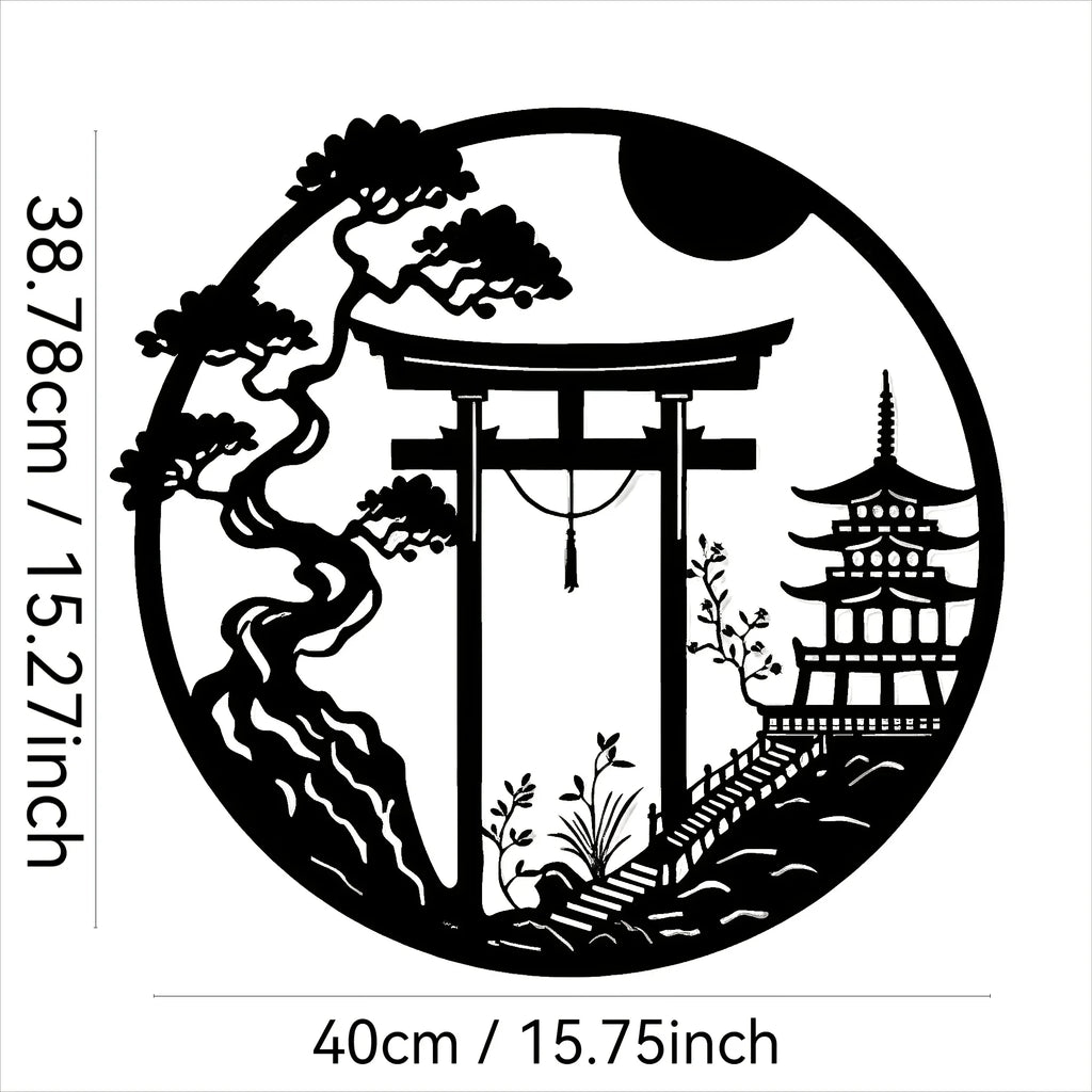 Fashion New Elegant Japanese Bird & Torii Gate Metal Wall Art, Easy-to-Hang Sparrow Door Sculpture for Modern Home Office Decor