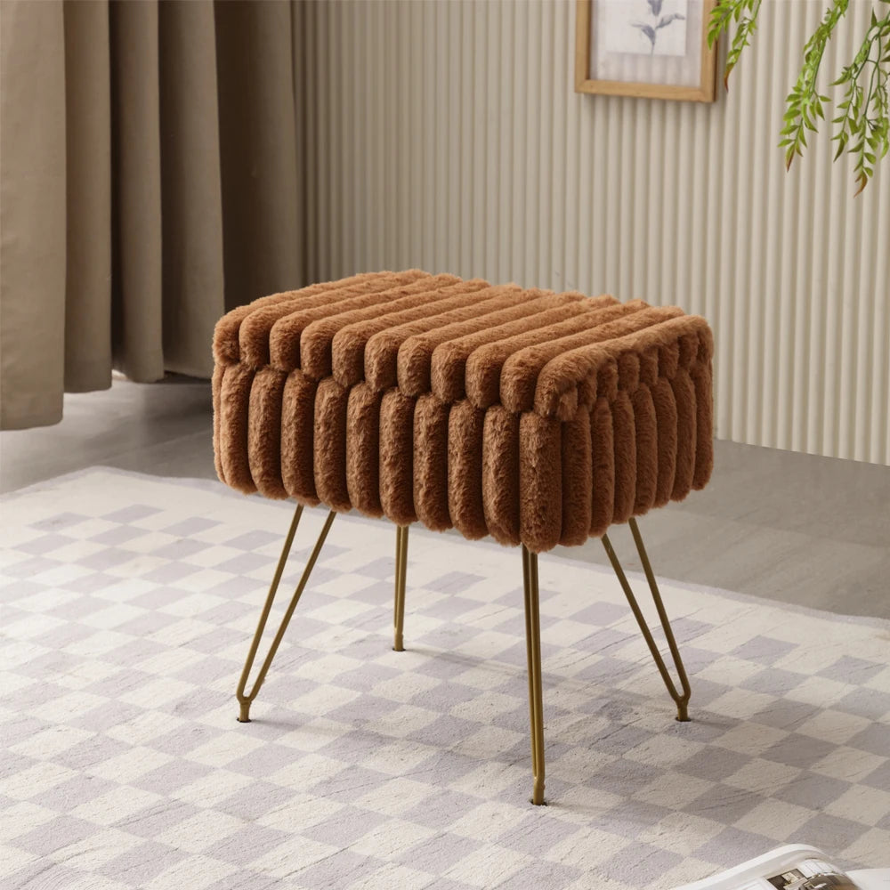 Elegante taburete de tocador de piel sintética con almacenaje - Suave y cómoda silla otomana para maquillaje y relajación