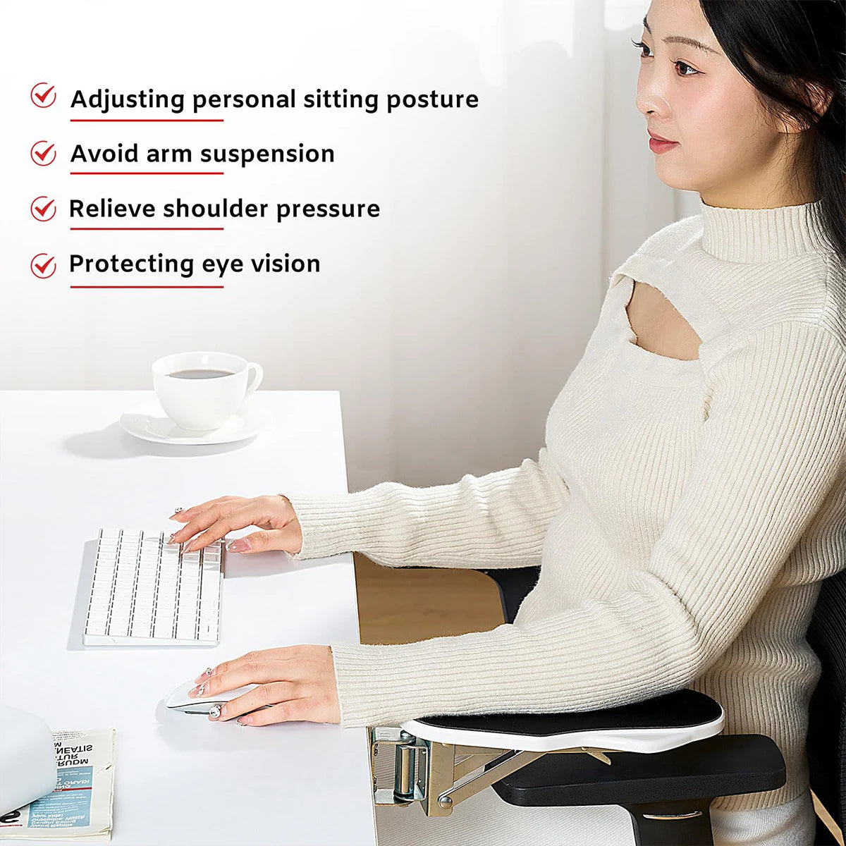Extensor de reposabrazos para ordenador, soporte de almohadilla ajustable para escritorio, reposabrazos ergonómico para codo, soporte plegable giratorio para escritorio