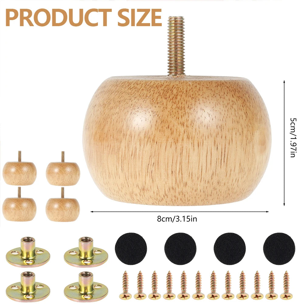 4 Patas de Madera de Repuesto para Muebles, Patas de Mesa de 8/15/20cm de Altura con Tornillos y Almohadillas para Sofá, Silla, Cama, Armario