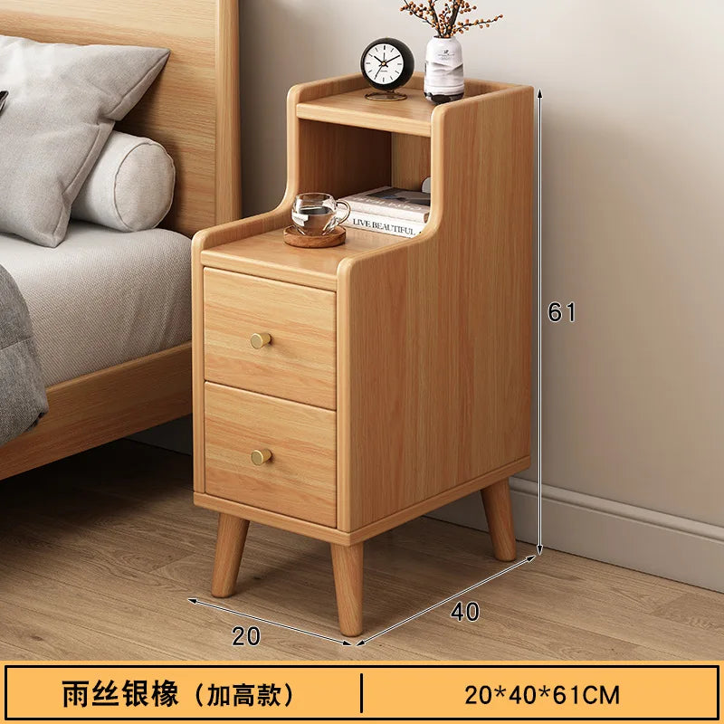 Mesita de noche minimalista moderna de estilo chino nuevo, compacta y estrecha, con cajón de almacenamiento de madera maciza para dormitorio, muebles para el hogar