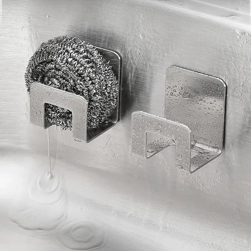 Rejilla escurridora para fregadero de acero inoxidable, soporte para esponjas de fregadero de cocina, soportes autoadhesivos, soporte de almacenamiento, organizador de trapos de alambre de cocina