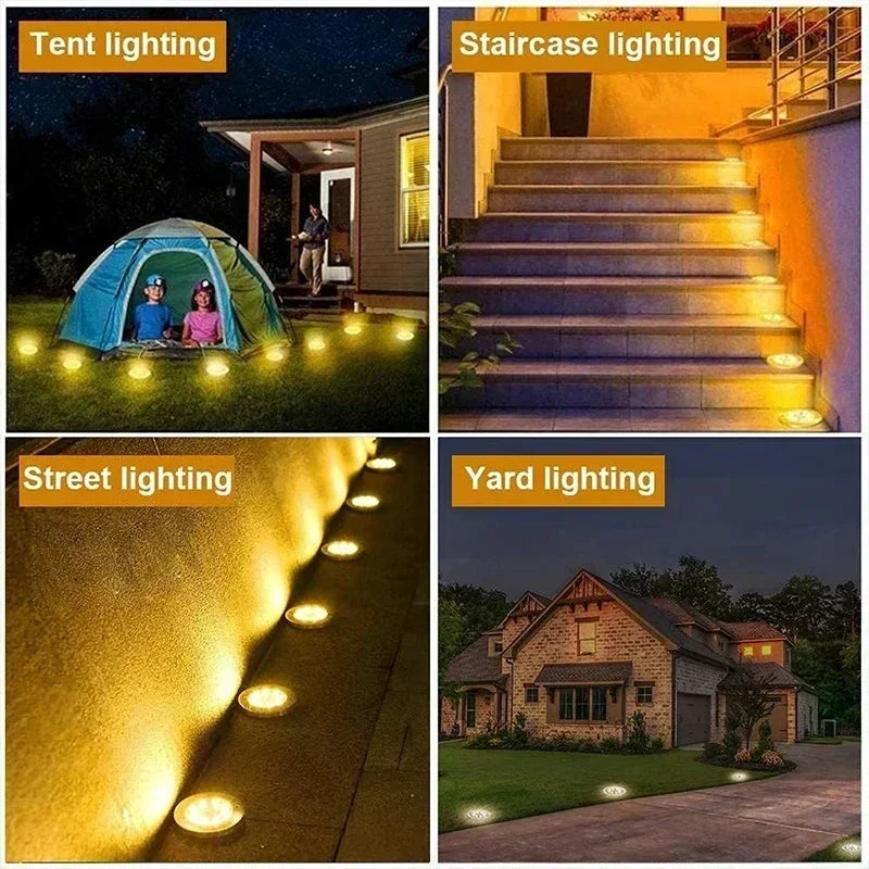 Lámpara solar LED de pie 8LED para exteriores, luces subterráneas impermeables para decoración de jardín, terraza, patio