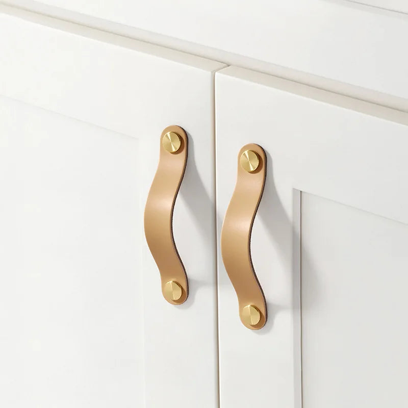 Tirador de Perilla para Cajón de Gabinete de Cuero y Latón Colorido, Herrajes Sólidos de Alta Resistencia para Muebles de Cocina, Baño y Dormitorio