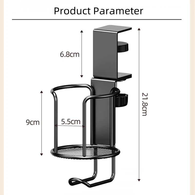 2 in 1 Desk Cup Holder with Headphone Hanger Holder, Anti-Spill Clip-On Table Cup Hook with 360° Rotation for Office Home Table