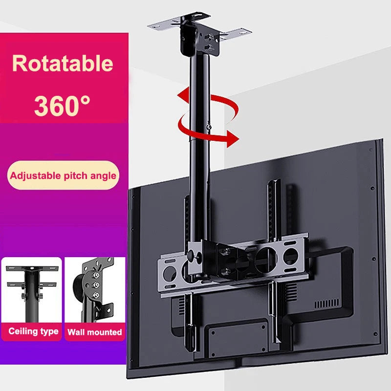 Soporte de techo para TV, soporte de TV de movimiento completo para la mayoría de televisores/monitores planos o curvos de 32-75", inclinación giratoria, altura ajustable, soporte de TV colgante