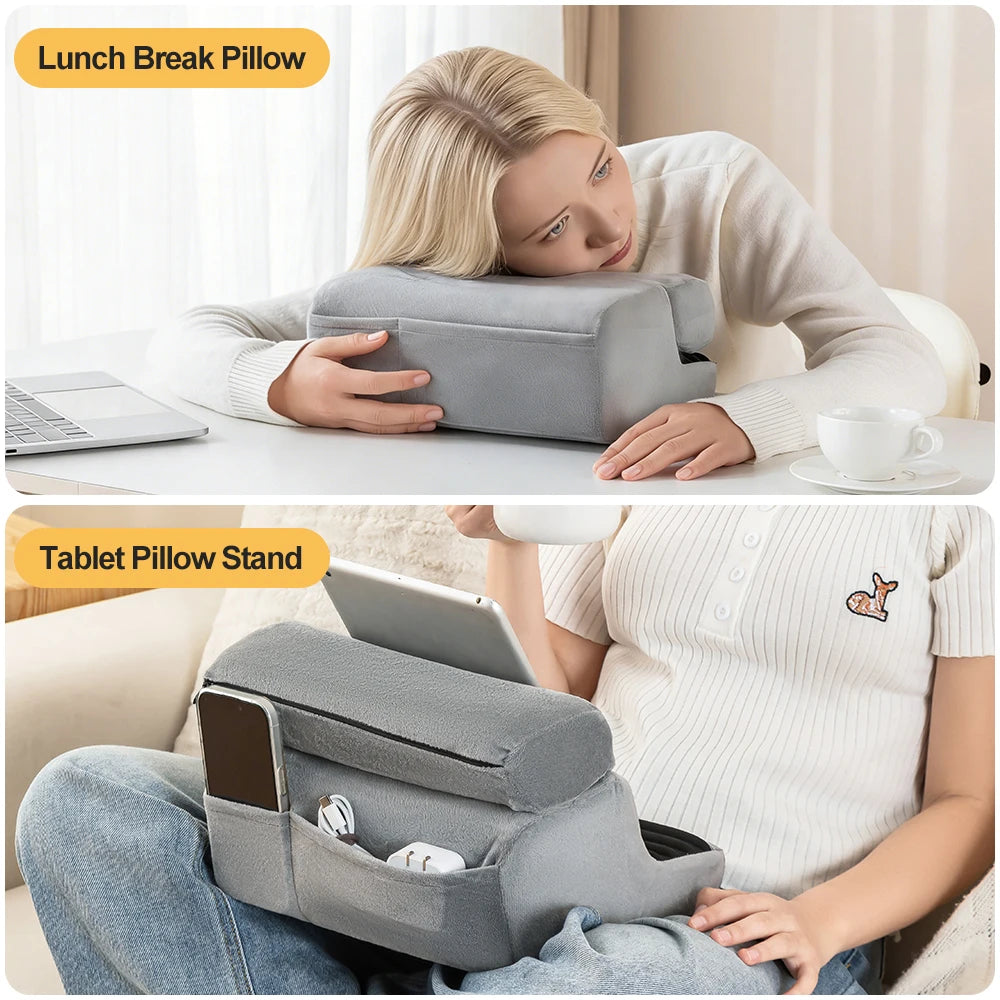 Soporte de almohada multiusos para tableta, 4 ángulos para una lectura y visualización cómoda de la tableta del teléfono móvil, soporte de lectura plegable