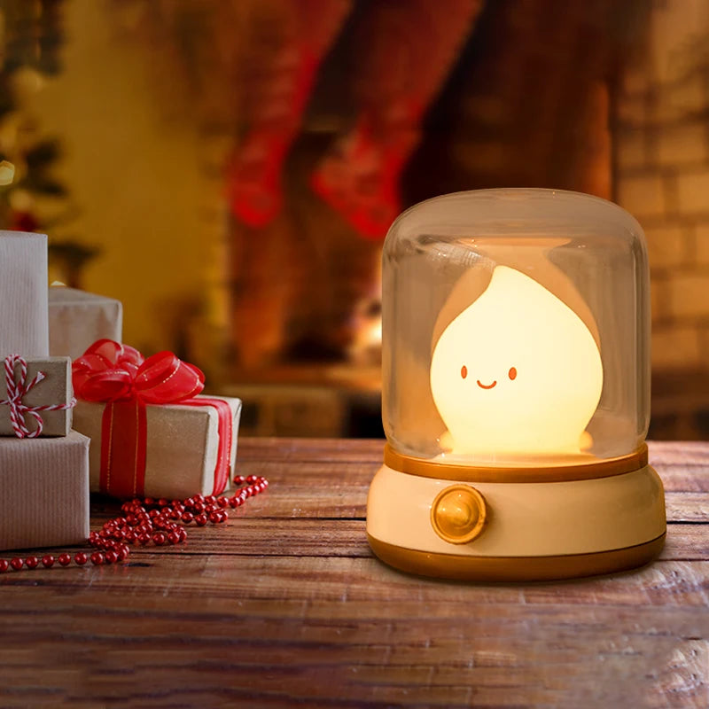 Bonita lámpara de llama, vela, luz nocturna, lámpara decorativa LED de escritorio, lámpara nocturna recargable por USB, regalo creativo para niños para dormitorio