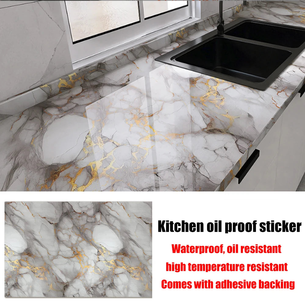 40cm New Marble Kitchen Oil-proof Wall Stickers Self-adhesive Stain-resistant High Temperature Kitchen Wallpaper Home Decorative