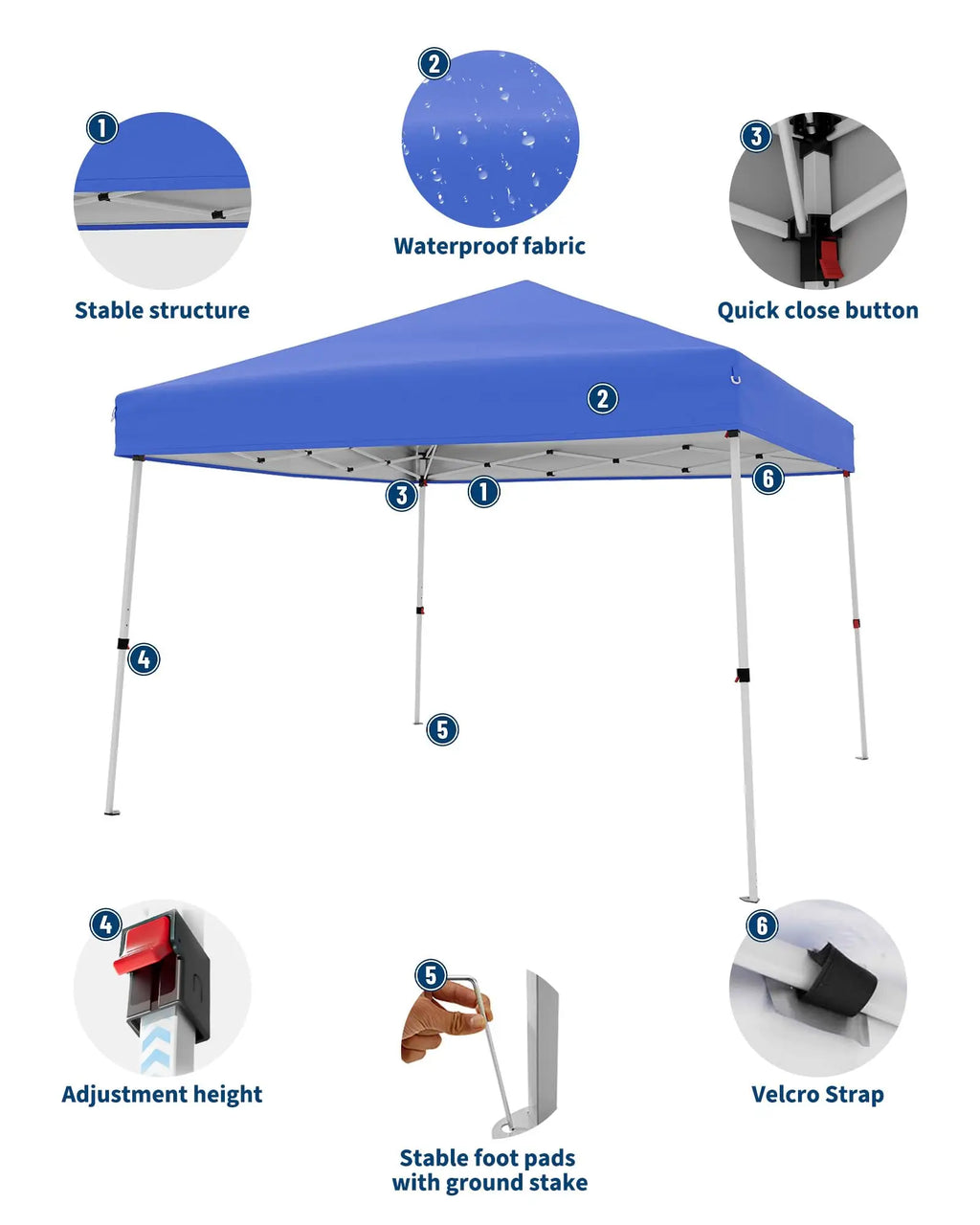 Tienda de campaña plegable de 3 x 3 m, patas inclinadas, refugio instantáneo para exteriores con protección UV, impermeable, con bolsa de transporte para patio, jardín, playa