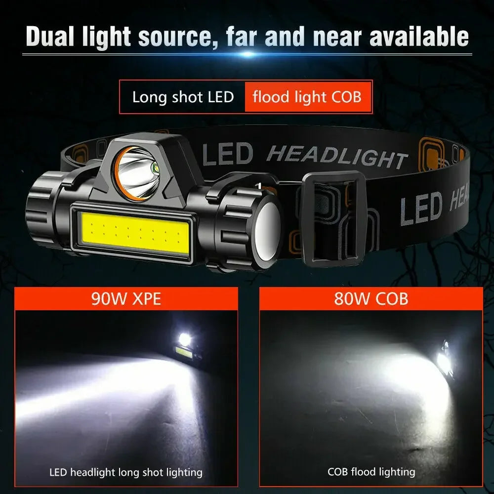 1-5PCS Rechargeable COB LED Headlamp Strong Magnetic Powerful Headlight Super Bright Waterproof Head Torch For Outdoor Fishing