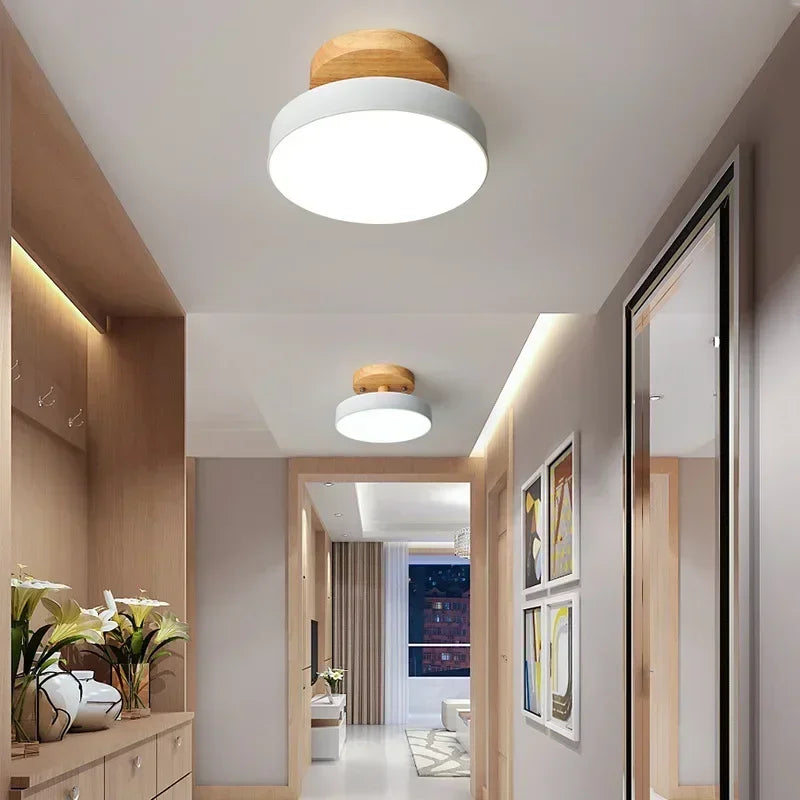 Lámparas de techo nórdicas para vestíbulo, balcón, madera redonda, guardarropa, comedor, estudio, dormitorio, baño, iluminación industrial