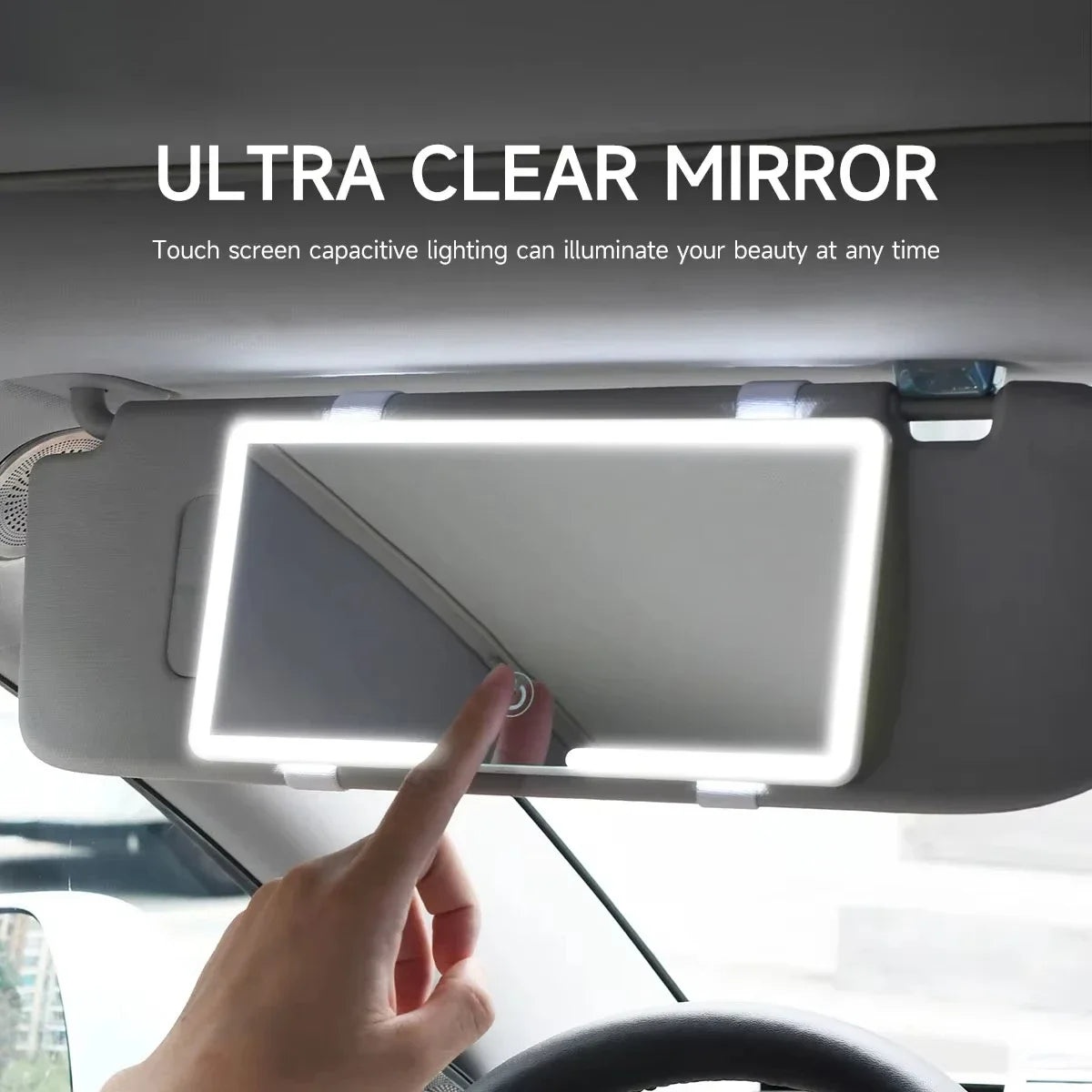 Espejo de maquillaje LED HD para coche, visera solar, espejo interior de coche para niñas y mujeres, luz de relleno recargable, espejo de tocador delgado universal