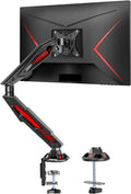 Brazo de monitor ajustable para videojuegos con resorte mecánico, abrazadera en C y base de ojal para pantallas de hasta 32", compatible con VESA