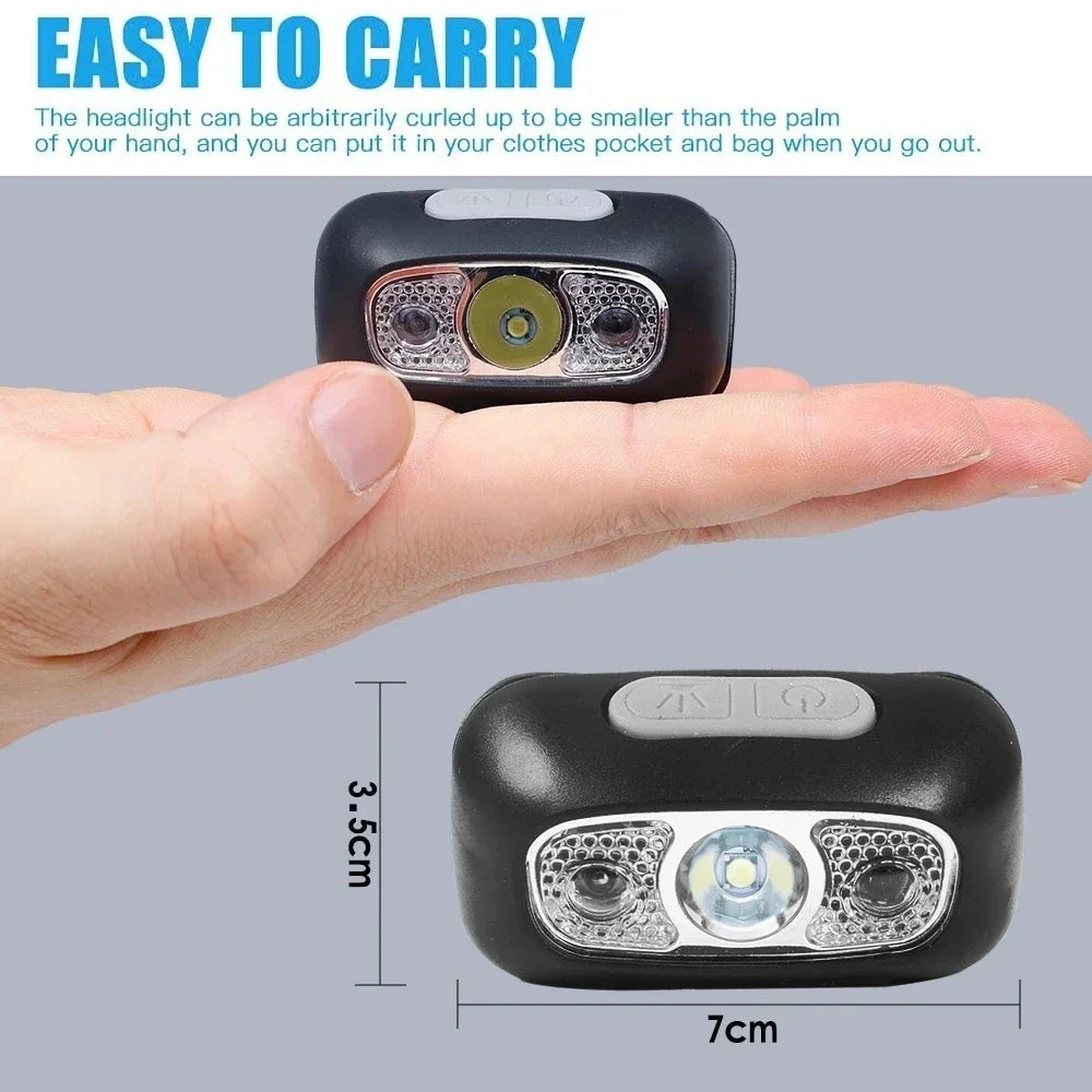 Linterna frontal de 500 lúmenes recargable por USB, sensor de movimiento, LED brillante, para correr, pescar, faro, luz con sensor infrarrojo