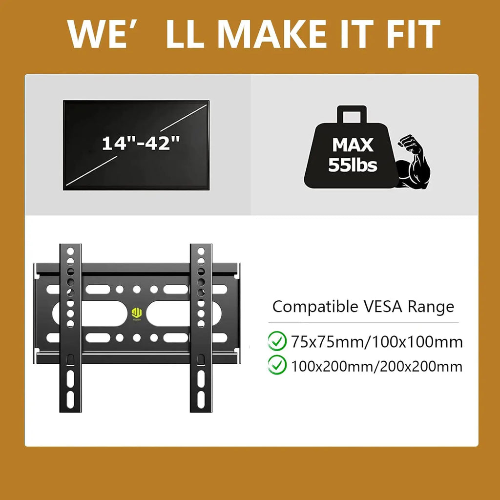 Soporte de pared inclinable para TV LED LCD, reforzado, para TV de 14''-42'', soporta hasta 40kg, VESA 200*200