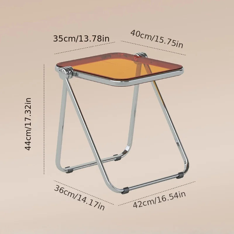 Elegante Mesa Auxiliar Plegable Transparente - Mesa de Centro Moderna con Marco Metálico, Ideal para Sala de Estar, Dormitorio y Almacenamiento Compacto