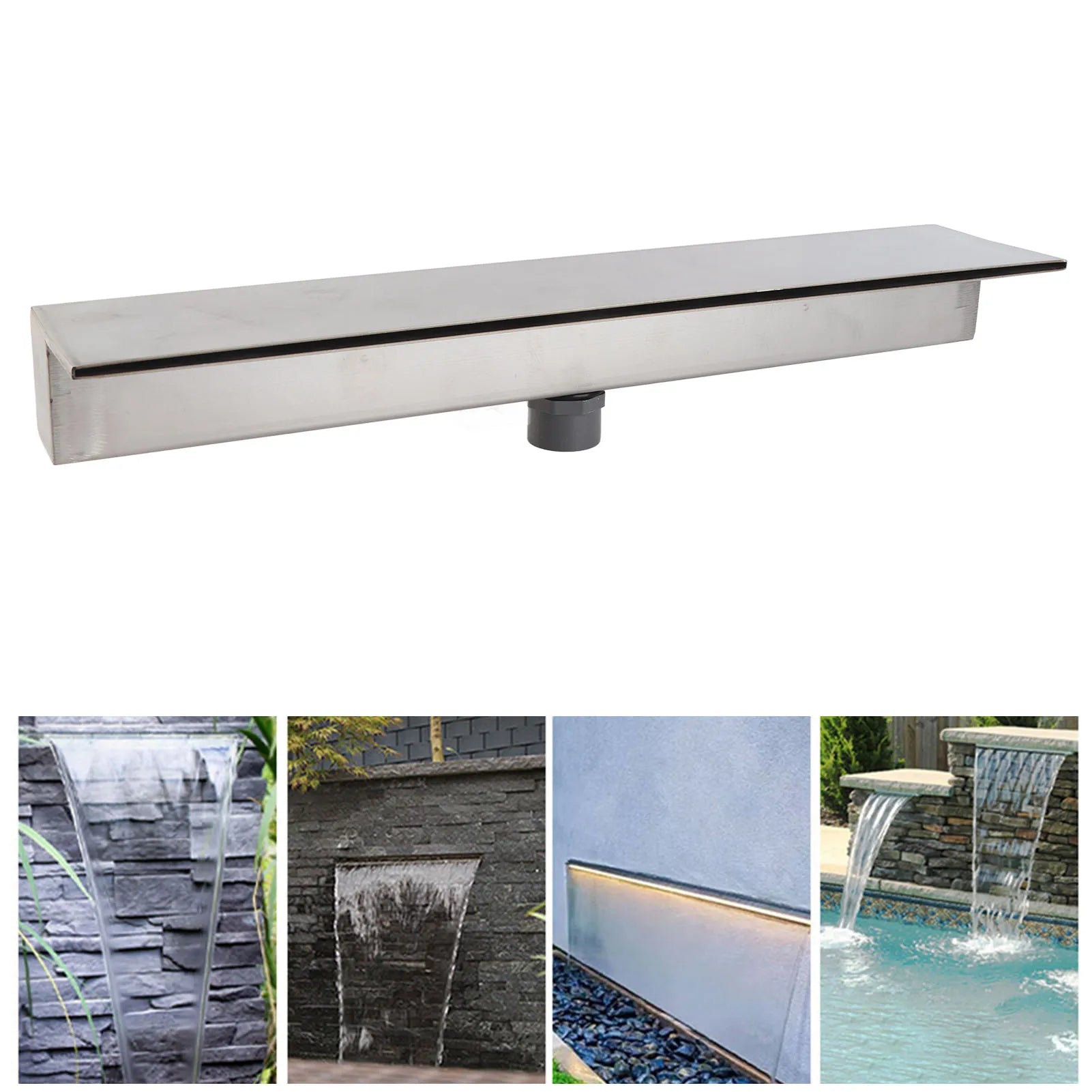 Salida de cascada Salida de cascada de acero inoxidable 304, rebosadero decorativo para fuentes de cascada para patios, jardines, villas y piscinas