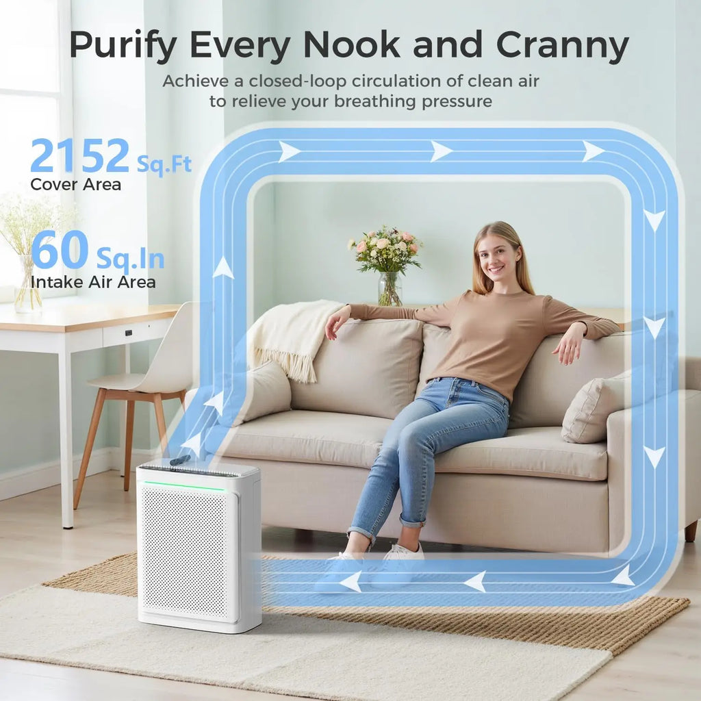 Purificador de aire doméstico con filtro HEPA H13, cubre 200 m², filtro lavable y aromaterapia para dormitorio