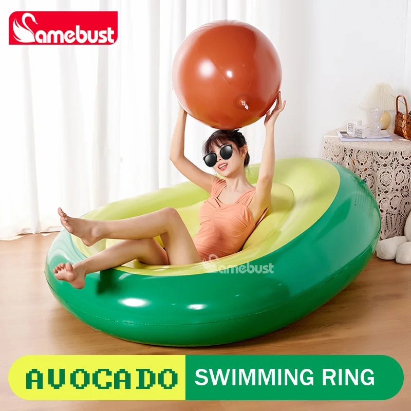 Camebust Aguacate Hinchable Flotante de PVC Anillo de Natación Flotadores de Piscina Tumbona Hinchable con Bola Hinchable para Decoración de Fiesta