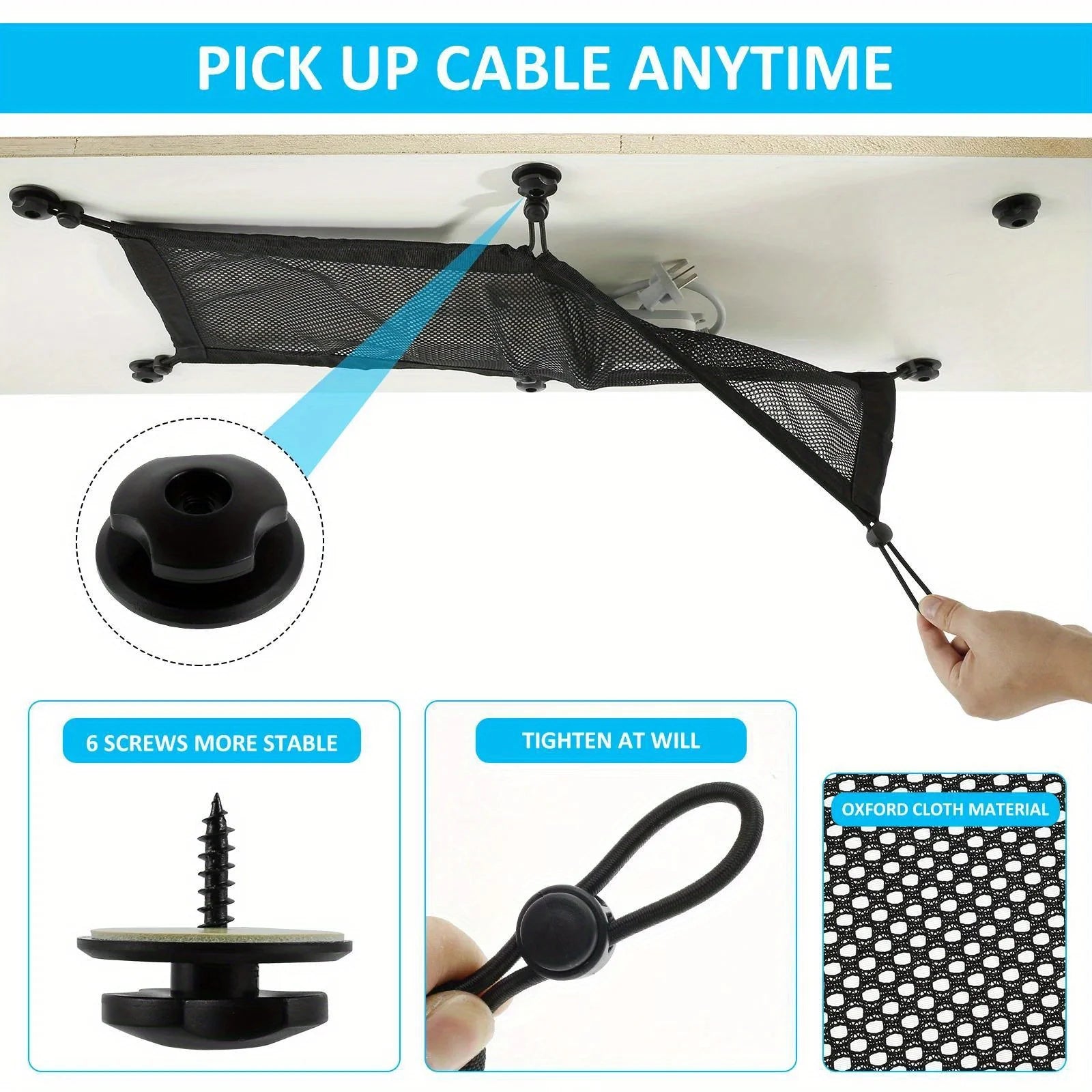 Red de Gestión de Cables para Debajo del Escritorio - Organizador de Malla para Enchufes de 8 Agujeros con Borde Elástico, Ocultador de Cables Flexible para Oficina y Hogar