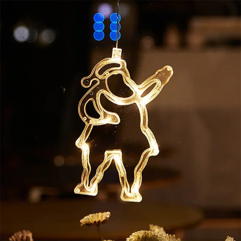 Luz LED de copo de nieve para Navidad, Papá Noel, lámpara de ventosa colgante, adornos de ventana, decoración para el hogar, Navidad, Año Nuevo, luces de cadena