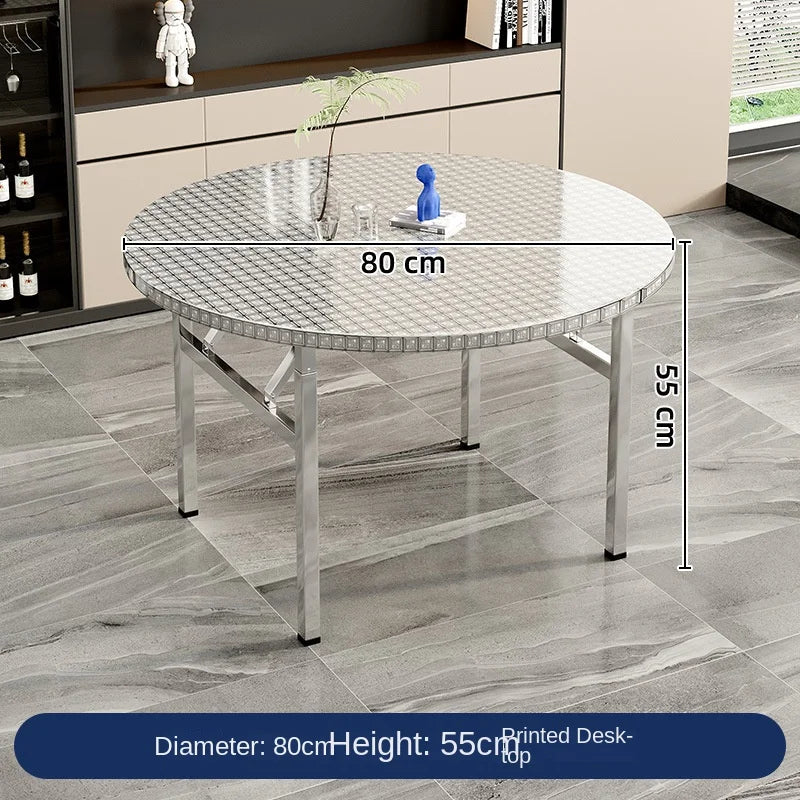 Mesa redonda plegable de acero inoxidable, adecuada para uso doméstico, apartamentos pequeños, grandes puestos de comida y vendedores ambulantes.