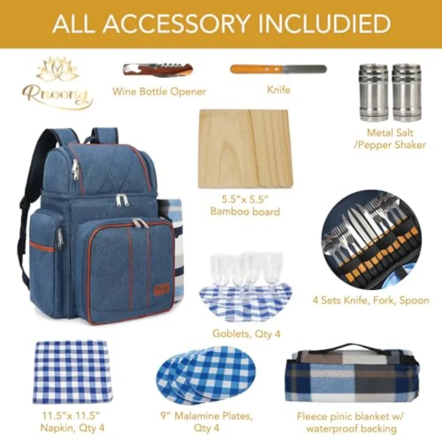 Mochila de picnic para camping Cesta de picnic con bolsa nevera isotérmica y bolsa para botellas Regalos de camping para parejas con ligeros