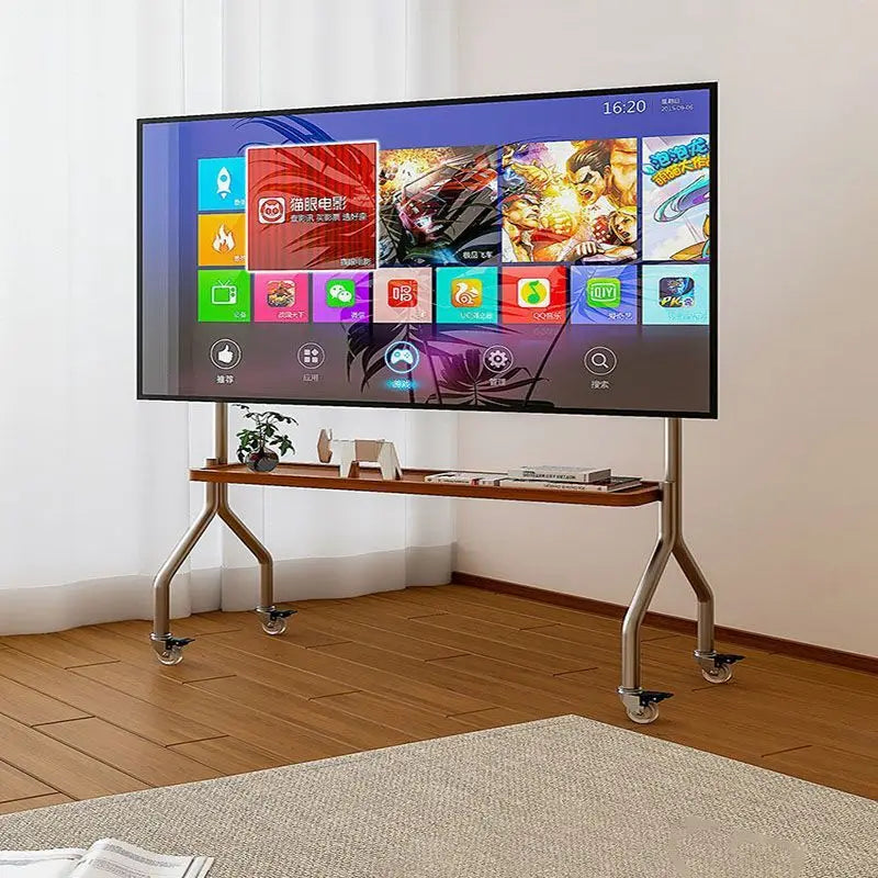 Soporte de suelo para TV de acero inoxidable, carro vertical móvil con ruedas, soporte de TV para sala de estar, dormitorio, colgador universal, estante de almacenamiento
