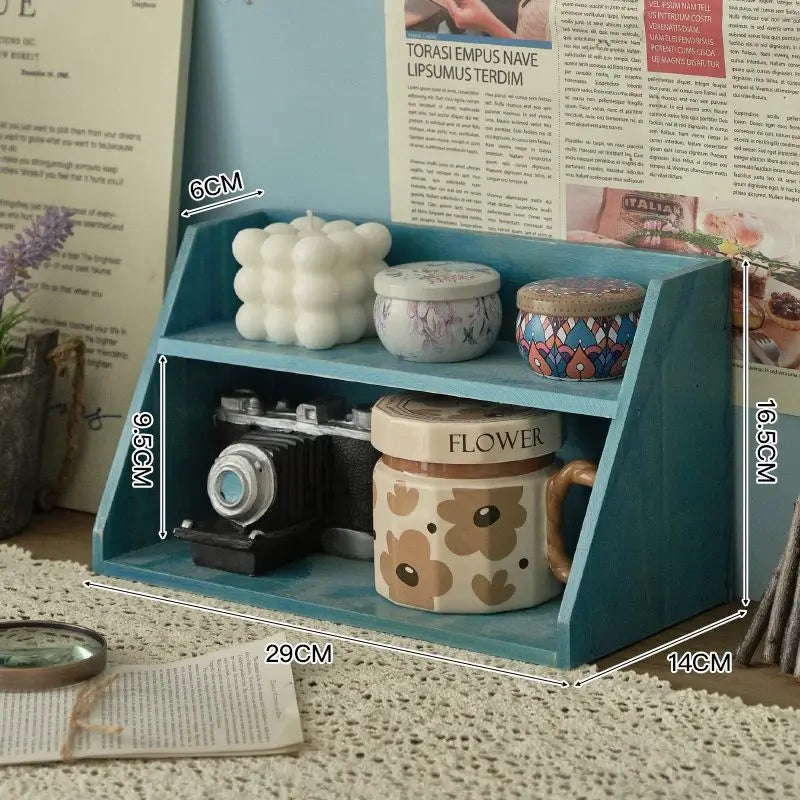 Estante de almacenamiento de cosméticos de madera maciza, organizador multifuncional de escritorio, caja de almacenamiento de muestras de tazas, estante de almacenamiento retro de madera multicapa