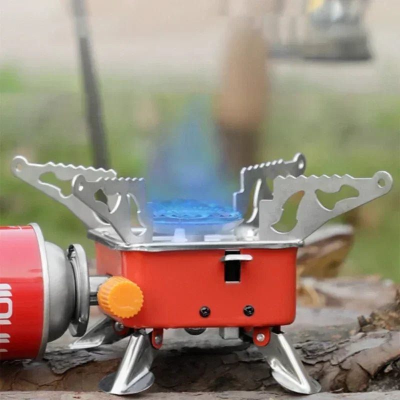 Hornillo portátil de camping Plegable Cortavientos Estufa de gas de alta eficiencia Ligera para mochileros Senderismo Mini barbacoa