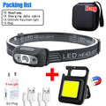 Mini linterna frontal LED, recargable por USB, con sensor de onda, linterna frontal para exteriores, lámpara doméstica para acampar, senderismo, emergencias, pesca