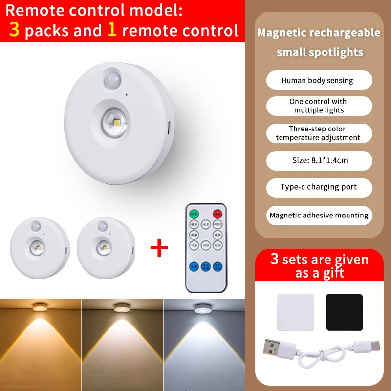 Motion Sensor LED Under Cabinet Lamp Dimmable Rechargeable Night Light Stairs Closet Room Aisle Tube Bar Detector Bulb