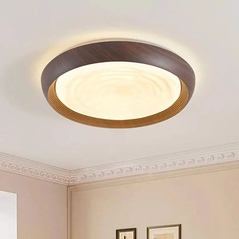 Moderna Lámpara de Techo LED Circular con Vetas de Madera de Nogal, Acrílica para Dormitorio, Sala de Estar, Restaurante, Pasillo, Luces de Decoración del Hogar
