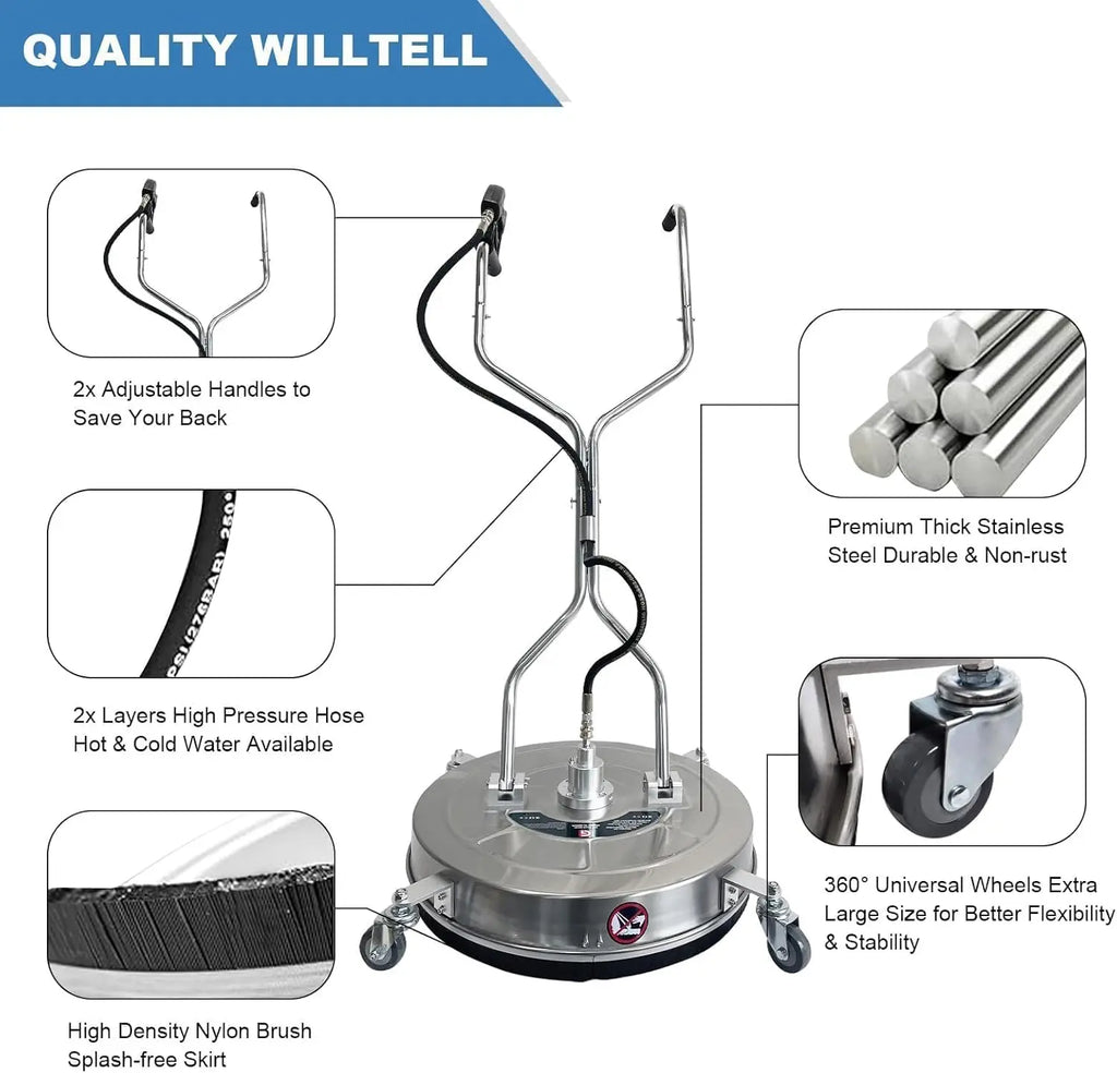 Limpiador de Superficies para Lavadora a Presión de 20 pulgadas y 4600 PSI con 4 ruedas y doble asa para limpiar calzadas, aceras, terrazas y patios