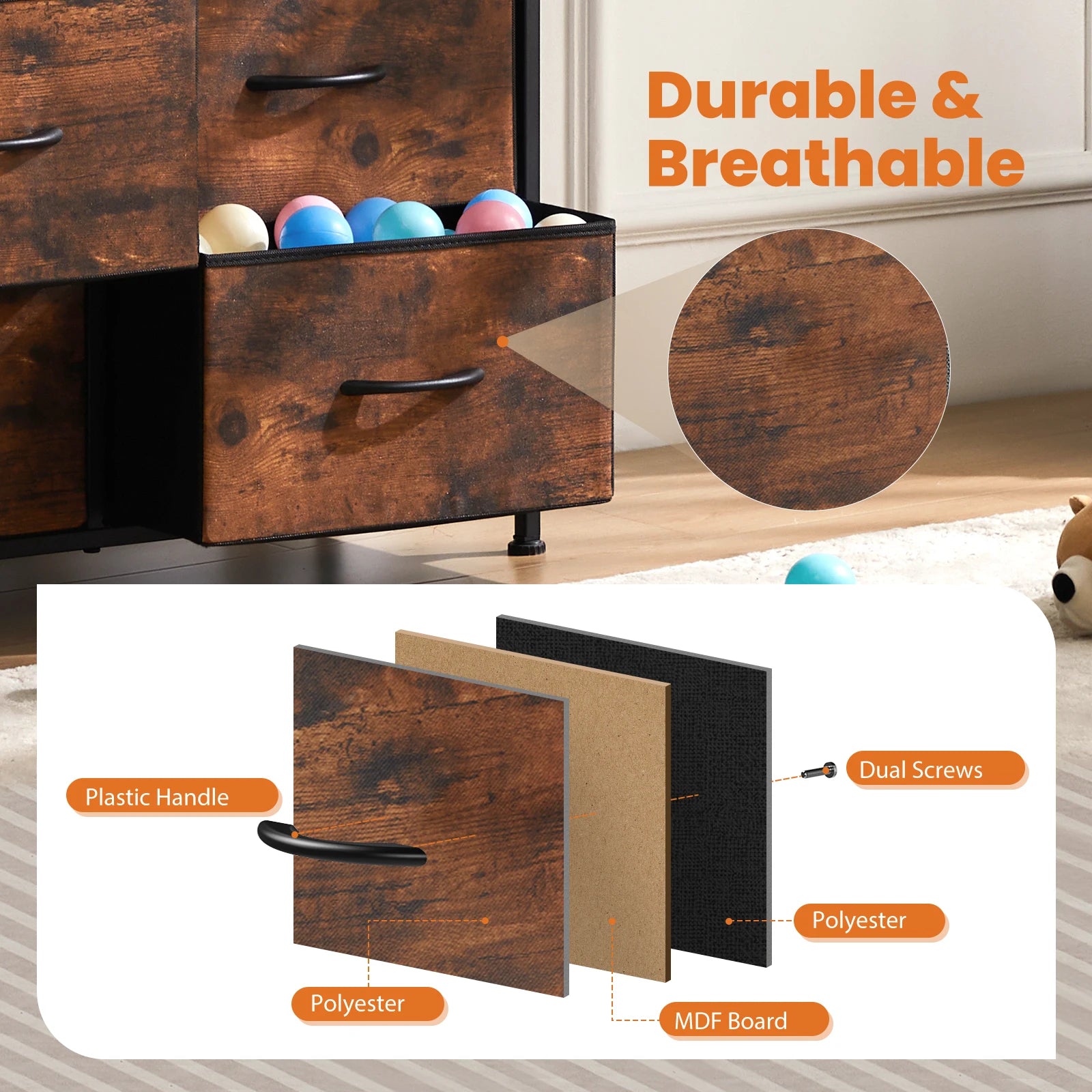 JHK Cómoda para dormitorio con 9 cajones de tela, armario alto, organizador de almacenamiento, armario para ropa de adultos y niños, muebles