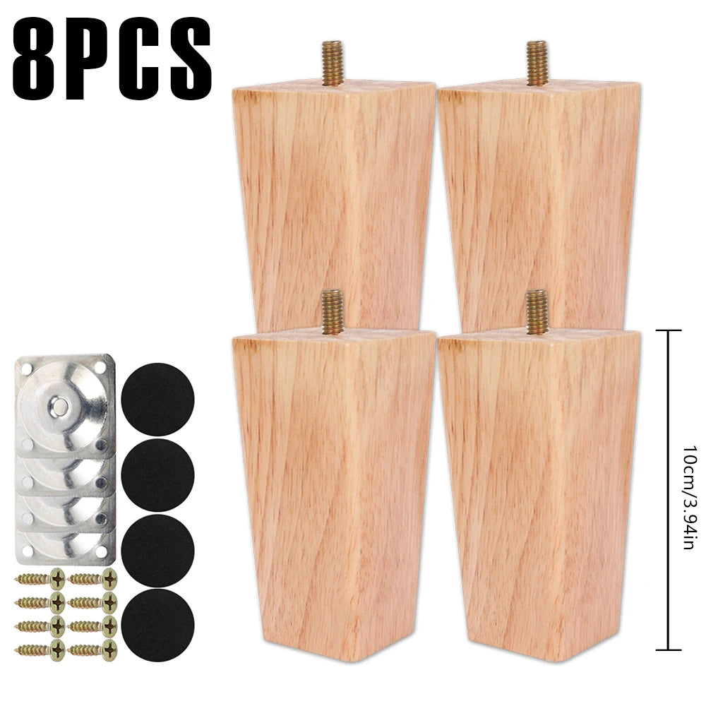 Patas cuadradas para muebles de 4/8 piezas de 6/10/15 cm, patas de sofá de madera maciza, patas de muebles de repuesto con tornillos, placa de montaje y almohadillas