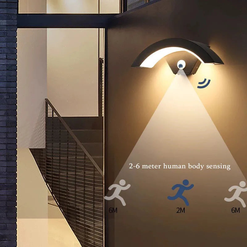 Lámpara de pared semicircular IP65 impermeable para exteriores con sensor Luces de jardín Calle Pasillo Escaleras Jardín Porche