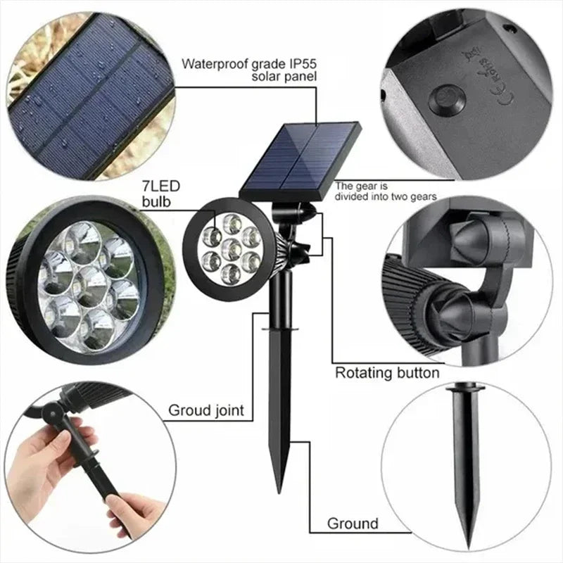 1 Foco solar LED de 7 luces, ajustable, para exteriores, iluminación de pared, impermeable IP65, para jardín y paisaje